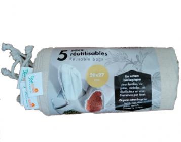 reusable organic cotton bags 20x27cm biocoton 5 unid